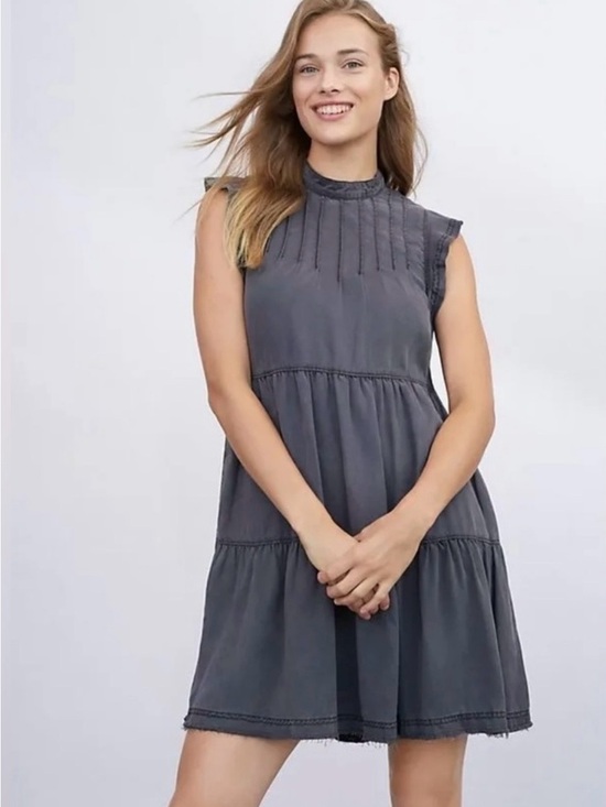 Anthropologie Dresses & Skirts - Anthropologie Washed Charcoal Tiered Mini Dress Size M